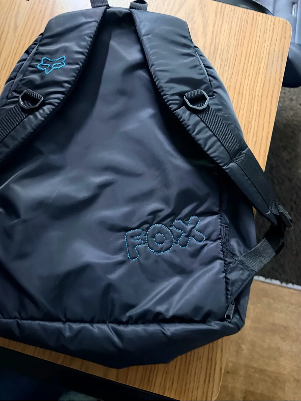 Fox Black Backpack with Blue Logo Stitching